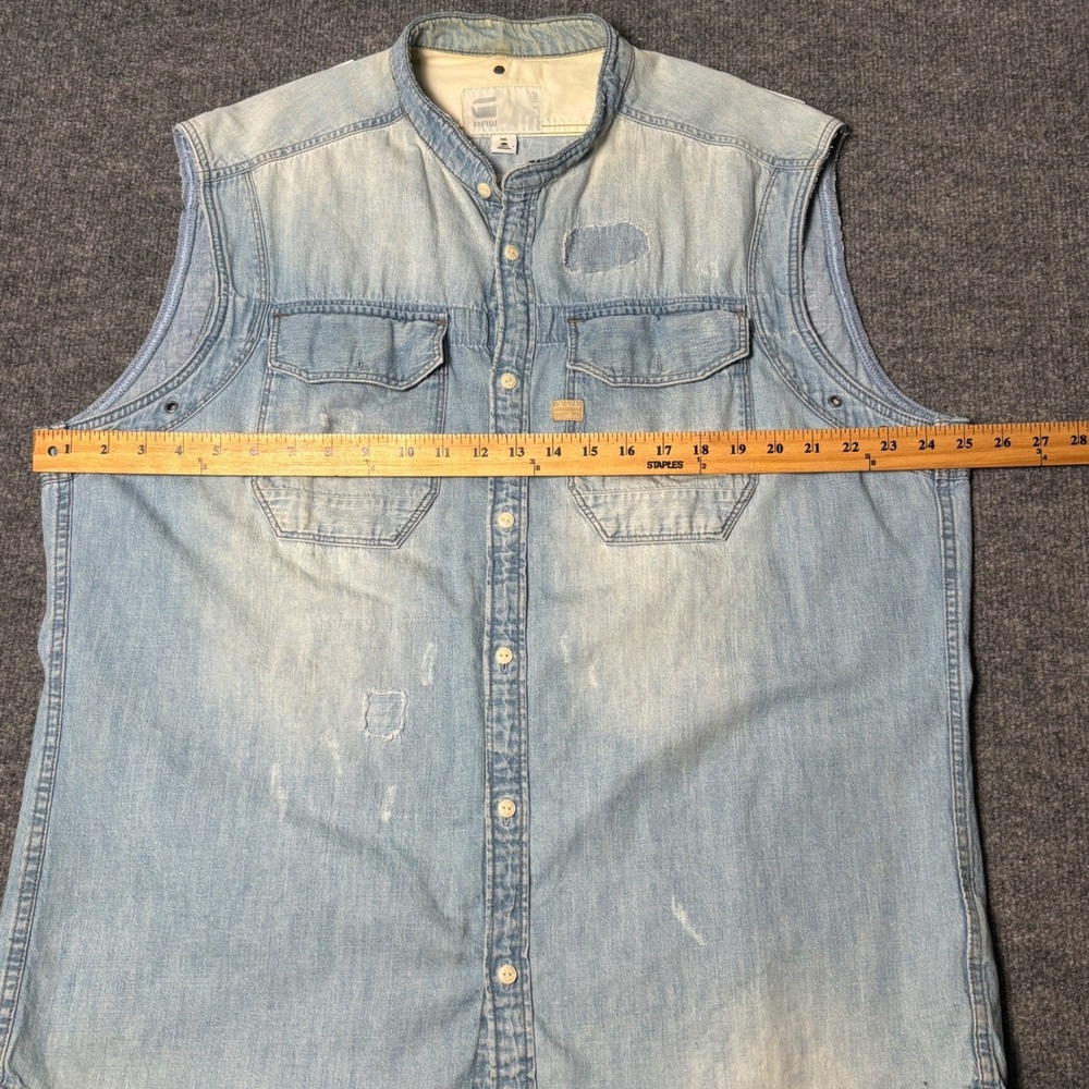 G-Star Raw Denim Vest Mens XXL Blue Distressed Wolker Shirt D00435 - Picture 9 of 15